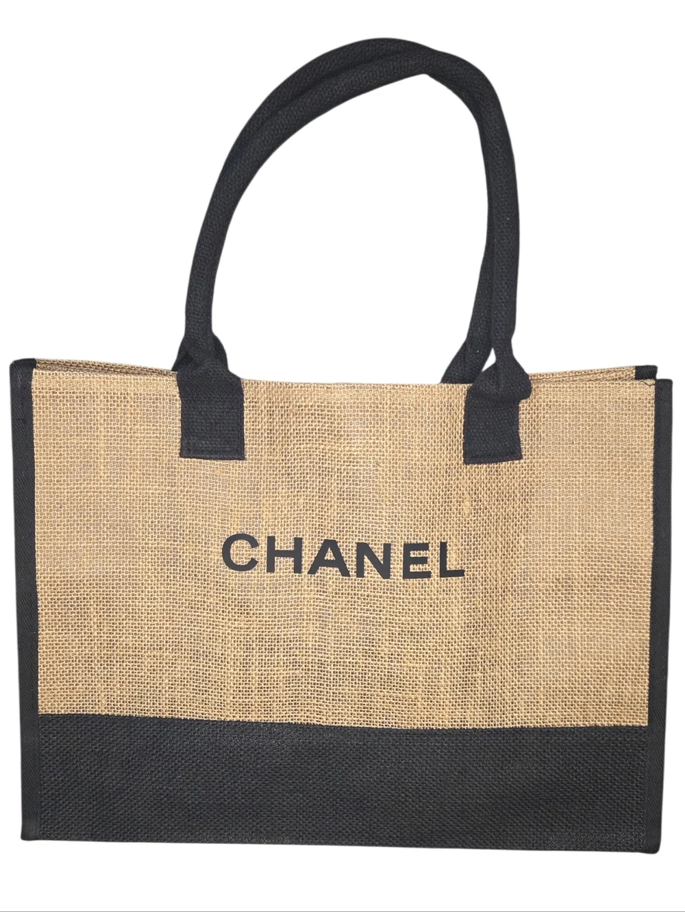 CHANEL Beige and Black Jute Tote VIP - Picture 2 of 3